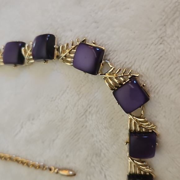 VTG CORO 1940s Purple Square Thermoset Choker Necklace Bracelet Set - Picture 7 of 12